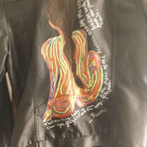 Hand painted womens leather jacket. Rumi Quote